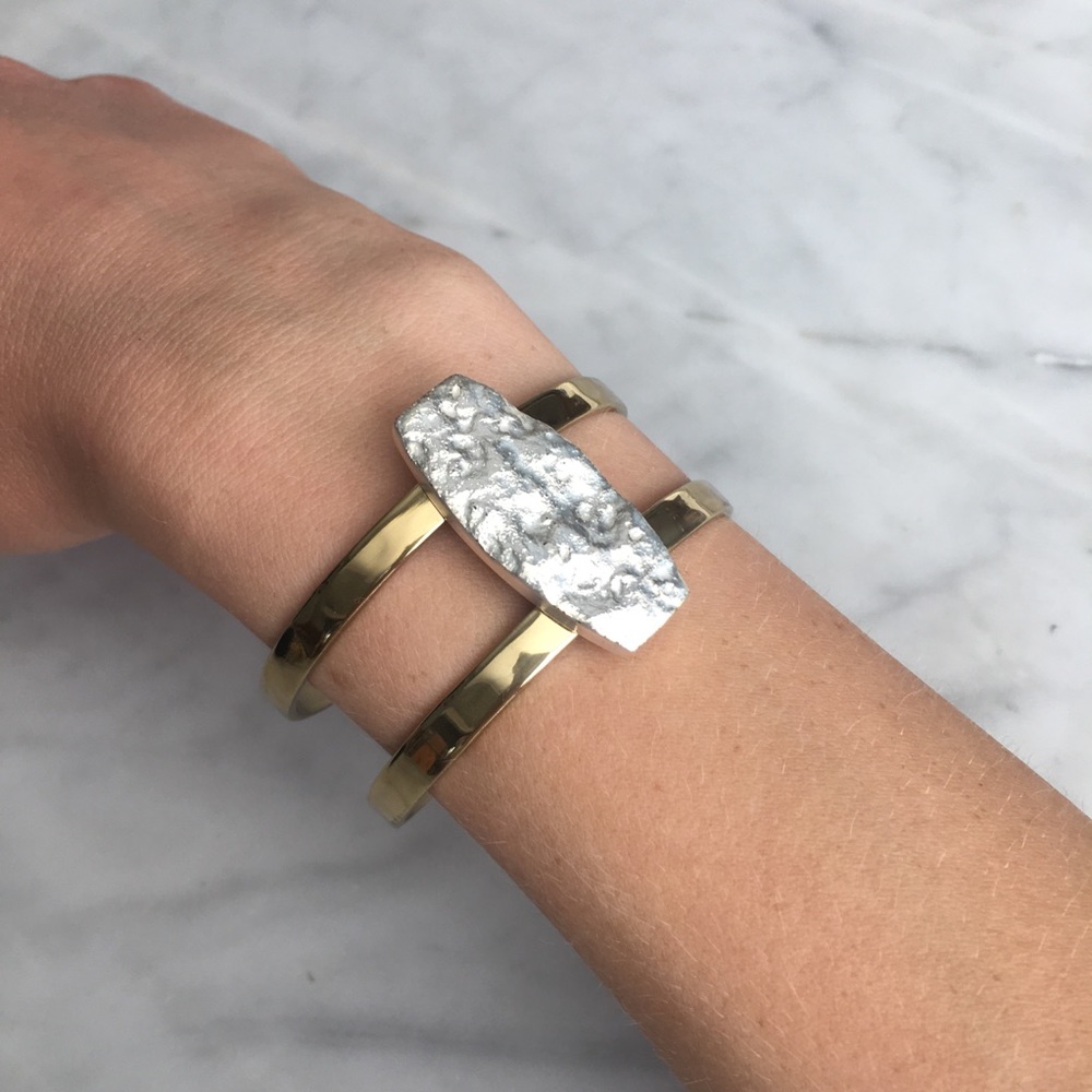 Rustic Cuff Silver and Gold Bracelet Set